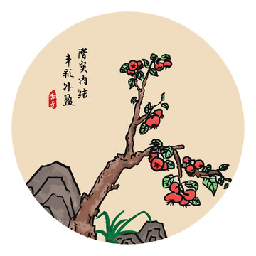 圆形李树装饰画