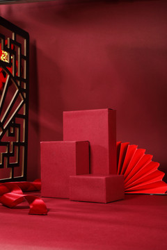 红色卡纸喜庆年货节背景