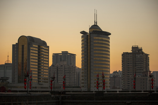 西安城墙夕阳落日风光