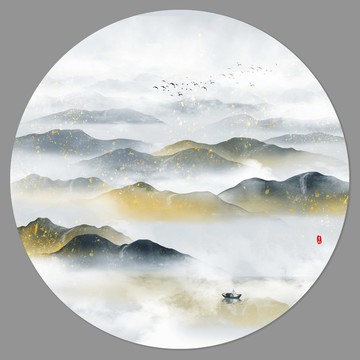 圆形小品山水画