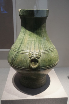 汉代绿釉铺首陶壶