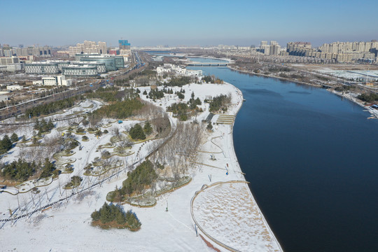 青岛高新区智力岛雪景冬季