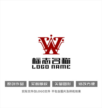 WA字母标志皇冠logo