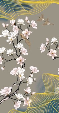 新中式玉兰花壁画