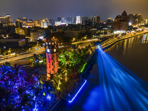 海南海口解放西钟楼夜景