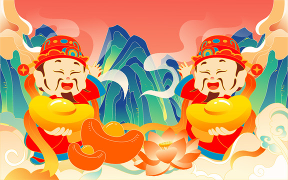 春节迎财神新年传统文化国潮