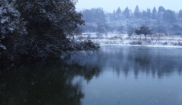 水塘雪景