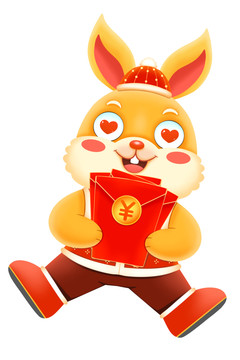 兔年春节抱红包的兔子元素