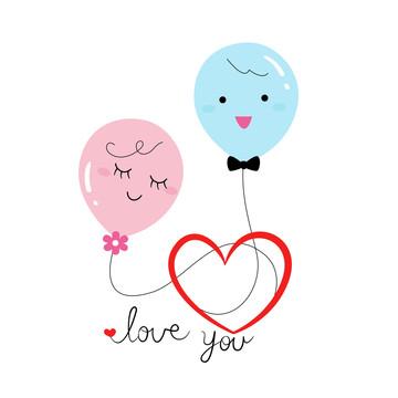 可爱气球情侣插图