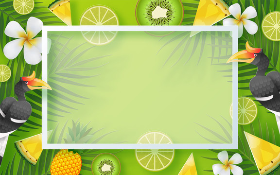 绿色夏季水果边框元素
