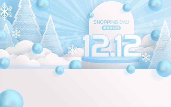 圣诞雪白世界 双十二购物节海报