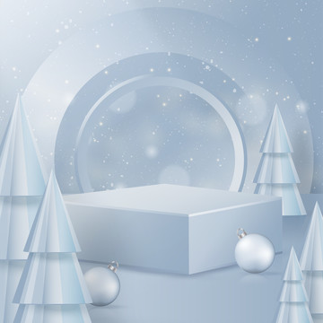 白色圣诞装饰舞台背景