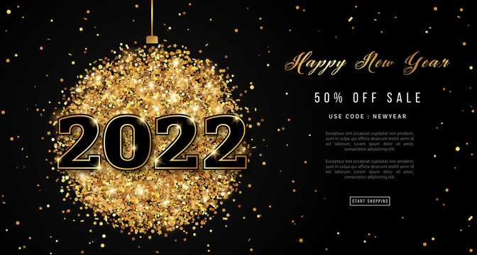 黄金闪烁圣诞球 装饰购物节海报