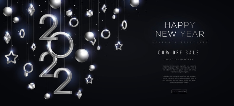 银色几何2022吊饰 新年购物节海报