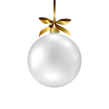 金色缎带白色圣诞球元素