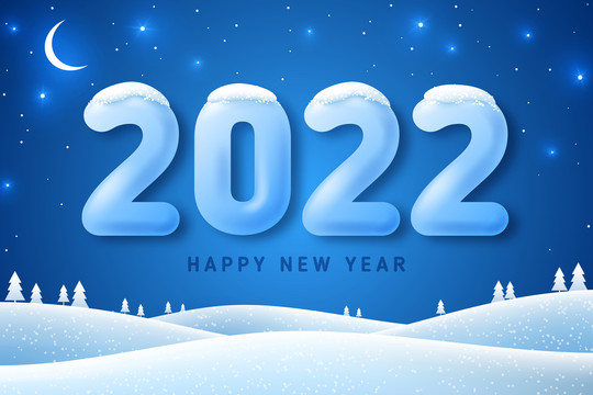 冬天蓝白雪地 浪漫2022新年贺图