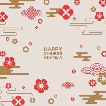 中式纹理边框 金红色新年贺图