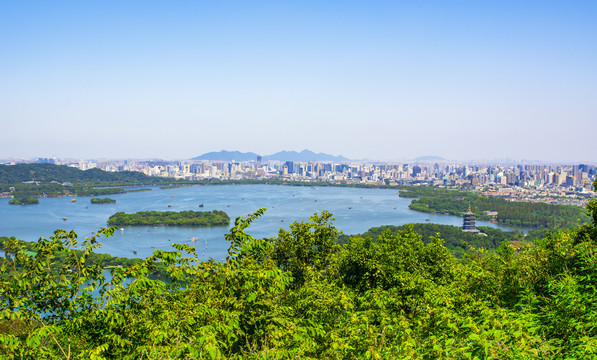杭州西湖湖畔高清全景图