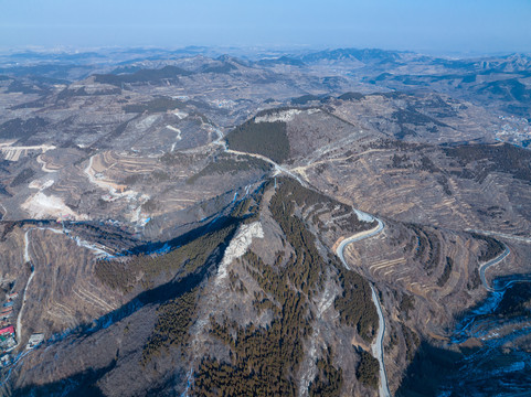 航拍济南彩西路盘山路