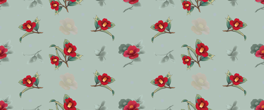 绿灰底红色茶花背景