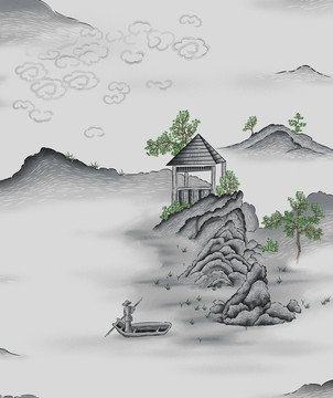 手绘山水