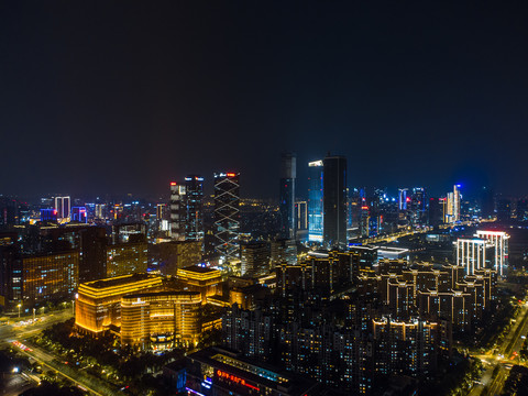 南京河西cbd夜景航拍