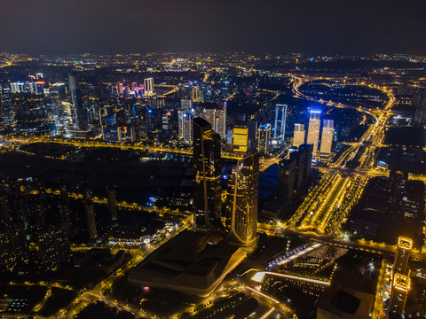 南京河西保利大剧院夜景航拍