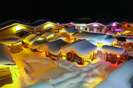 雪乡夜景醉美雪乡雪景东北旅游