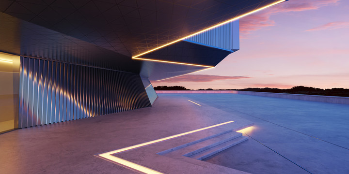 紫色调现代几何建筑照