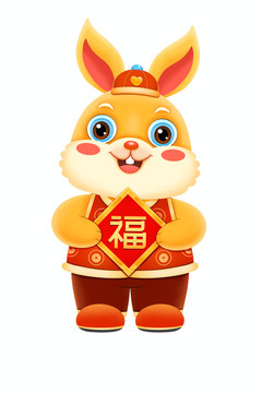 国潮兔年春节抱福的兔子元素