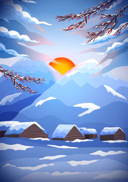 原创雪山风景插画背景素材壁纸