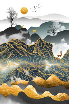 新中式金色山水装饰画