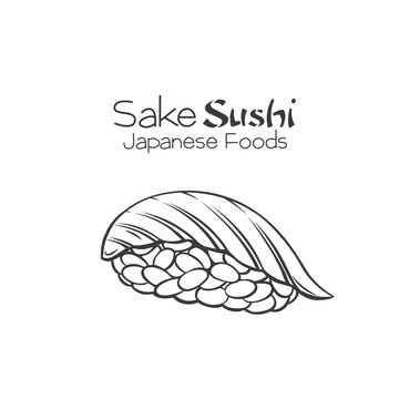 黑白手绘三文鱼握寿司插图