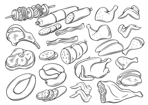 黑白手绘肉品插图