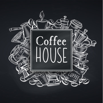 黑白手绘咖啡屋logo插图