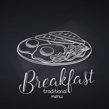 黑白手绘美式早餐插图