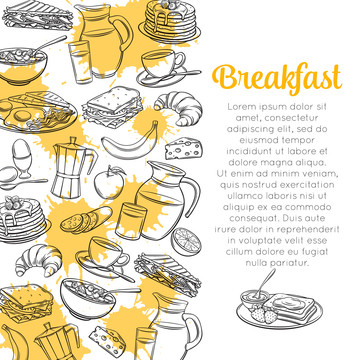 橘黄水彩喷墨 手绘早餐海报