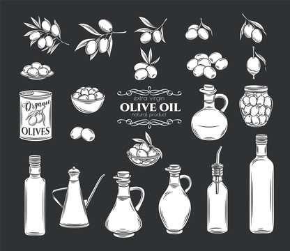 黑白手绘橄榄油插图