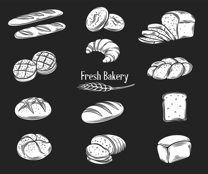 黑白手绘烘焙面包插图