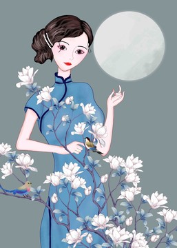 旗袍美女插画