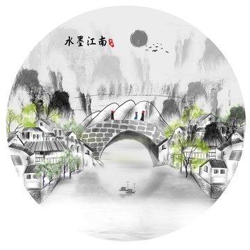 新中式水墨江南壁画