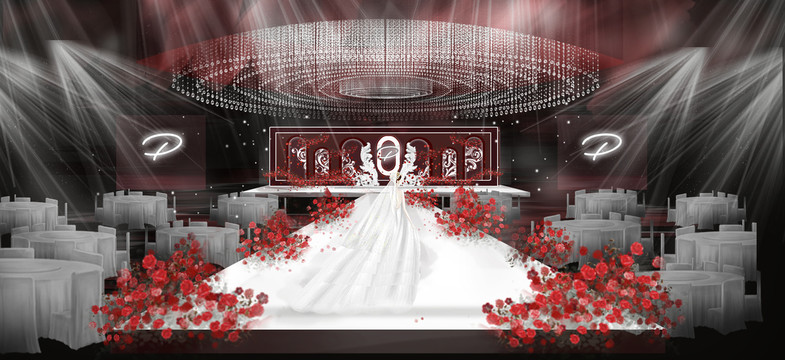 红白水晶欧式秀场婚礼舞台效果