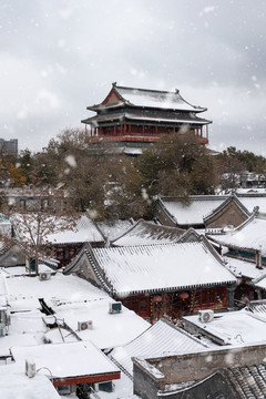 北京鼓楼大街冬天雪景