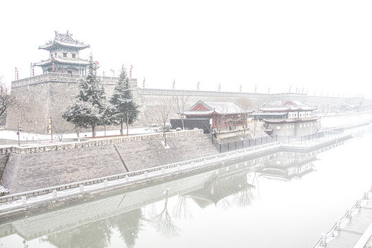 西安古城墙雪景