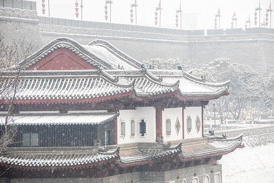 西安古城墙雪景