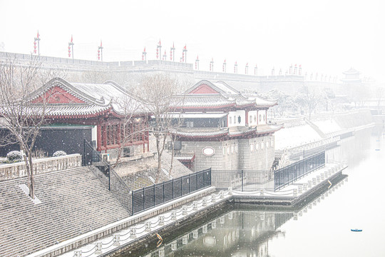 西安古城墙雪景