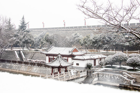 西安古城墙雪景