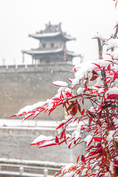 西安古城墙雪景