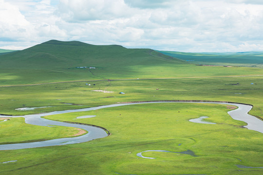 光影草原河流蒙古包牧场
