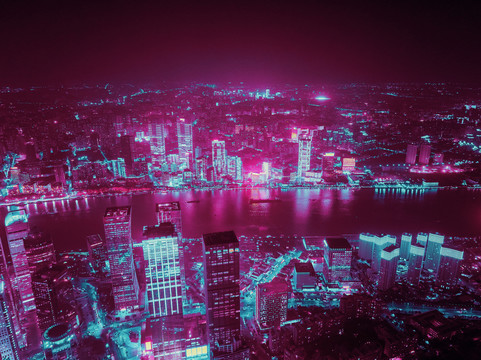 赛博朋克上海夜景